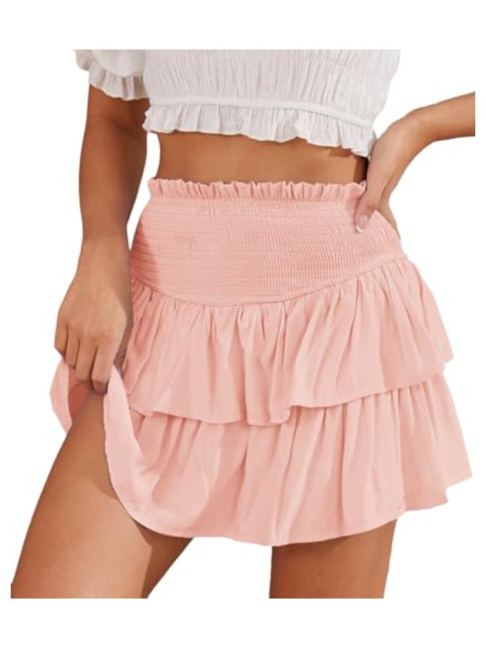 Women's Mini Tiered Ruffle Skirt High Waist Elastic Summer Casual